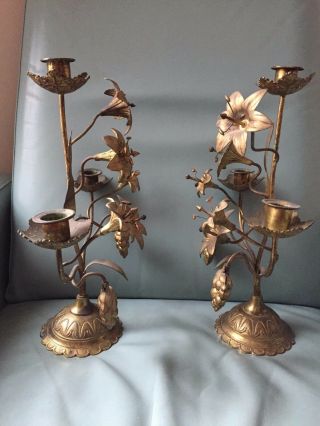 A Antique Late 19th Century Cast Brass Candle Holders 2