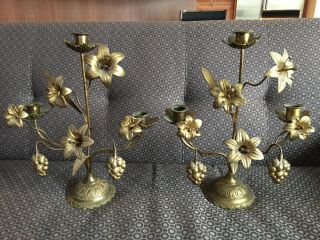 A Antique Late 19th Century Cast Brass Candle Holders 4