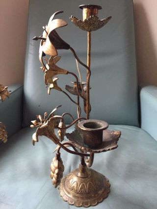 A Antique Late 19th Century Cast Brass Candle Holders 7