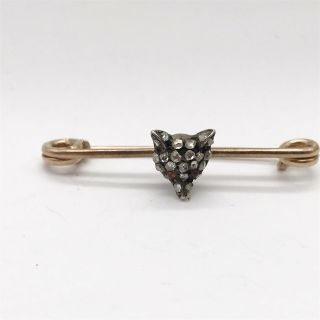 Antique Solid 9ct Gold Ruby Diamond Cluster Set Fox Head Ladies Brooch