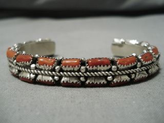 Wonderful Vintage Navajo Coral Sterling Silver Native American Bracelet