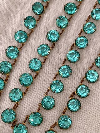 Vintage Antique Art Deco Aqua Crystal Paste Open Back Bezel Double Row Necklace