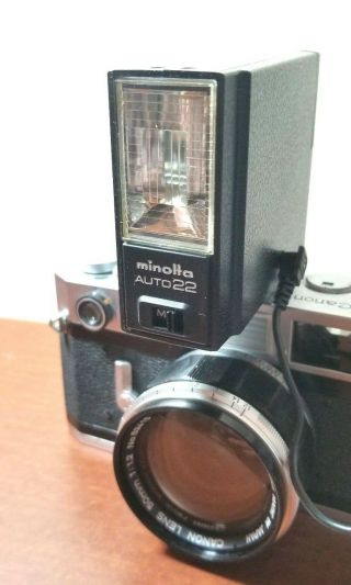Vintage 1960s Canon 7s Camera 50mm Lens Minolta Auto22 Flash Leather Case
