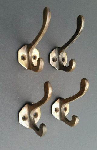 4 Double Coat Hat Hall Towel Clothes Hooks Solid Brass Ant.  Style 2 1/4 " C3