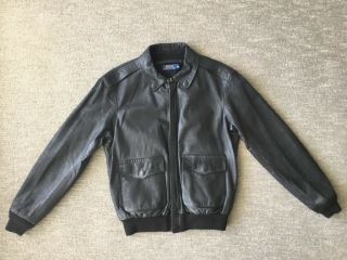Polo Ralph Lauren Mens Vintage Bomber Leather Jacket Coat Black Large