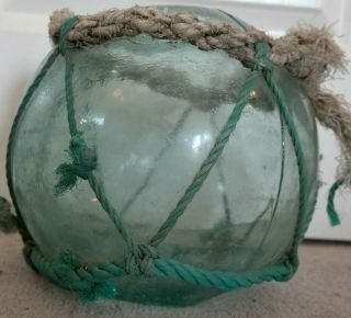 9 " Authentic Vintage Maritime Salvage Old Fish Net Saki Bottle Glass Float Ball