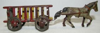 Antique Horse Pulling Hay Wagontin Litho Penny Toy,  Made In Germany