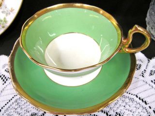 Royal Albert Tea Cup And Saucer Green & Gold Gilt Pattern Teacup Low Doris