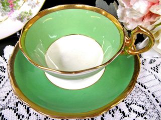 ROYAL ALBERT tea cup and saucer green & gold gilt pattern teacup low Doris 3