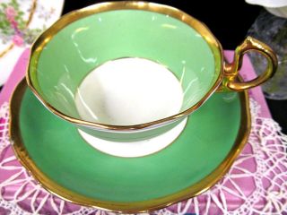 ROYAL ALBERT tea cup and saucer green & gold gilt pattern teacup low Doris 4