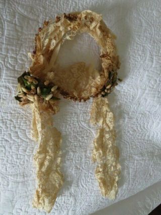 Tattered Old French Bridal Crown Tiara Creamy White Wax Flowers Lace For Display