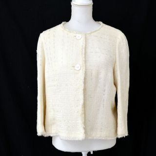 Authentic Chanel Cc Long Sleeve Coat Jacket White Sequins Vintage 46 M14045