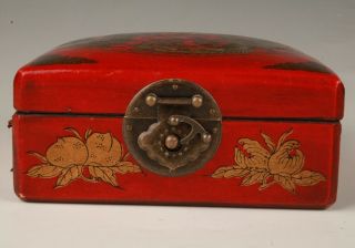 VINTAGE CHINESE RED LEATHER JEWELRY BOX MIRRORS LADY DECORATIVE CRAFTS GIFT M 2