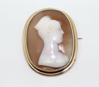 A Stunning Antique Early Victorian 15ct Yellow Gold Lady Portrait Cameo Brooch