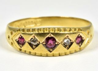 Antique Victorian 15ct Gold Ruby & Diamond Ring,  (chester 1898)