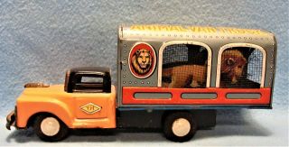 Rare 1950s Yh Japan Tin Litho Friction Toy Circus Animal Truck W/ Moving Lions