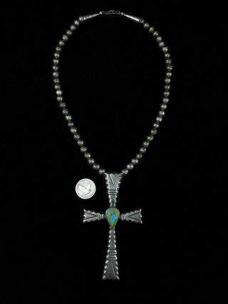 Vintage Navajo Cross Necklace Huge And Heavy Sterling Silver And Turquoise