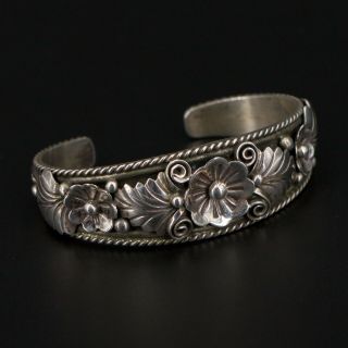 Vtg Sterling Silver - Navajo Braided Flower Floral 6 " Cuff Bracelet - 25.  5g