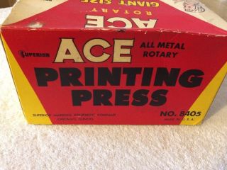 VINTAGE/ANTIQUE ACE SUPERIOR ROTARY PRINTING PRESS.  PRESS AND BOX ONLY 3