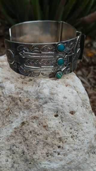 Vintage Bell Trading Post Sterling Silver Turquoise Watch Cuff Bracelet