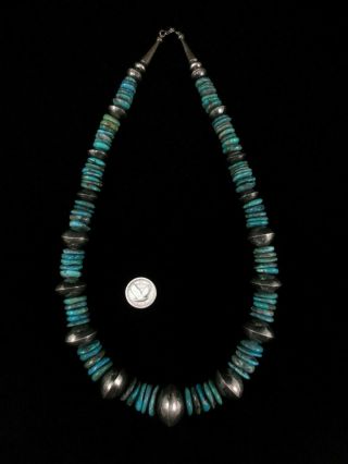 Vintage Navajo Necklace - Huge Sterling Silver And Morenci Turquoise