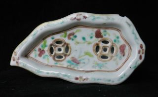 Antique Chinese Porcelain Leaf Shaped Censer Rose Famille Incense Burner 6
