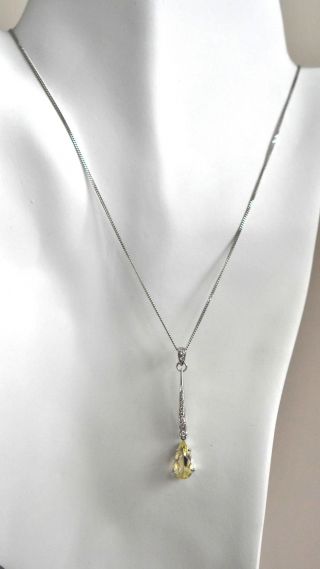 Fine Art Deco Design 18ct White Gold Quartz & Diamond Pendant & Chain Necklace