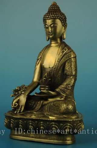 Old Chinese fengshui copper hand - carved Sakyamuni tathagata Buddha statue e01 3