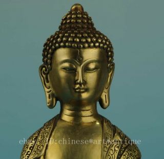 Old Chinese fengshui copper hand - carved Sakyamuni tathagata Buddha statue e01 5