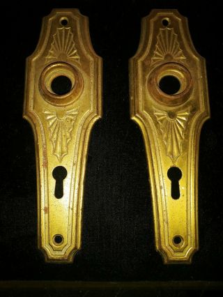 Vtg Antique Ornate Brass Door Knob Plate.  Lenght 6 And Half,  Width 2 Inch
