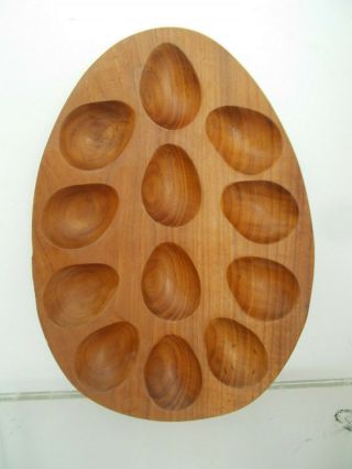 Vintage Knobler Teak Mid Century Wooden Deviled Egg Tray Platter 12 Eggs