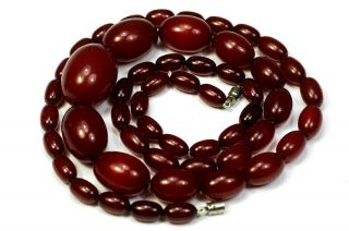 Antique Art Deco Cherry Amber Bakelite Faturan Beads Necklace 32 Ins 61g
