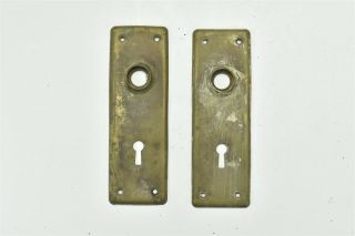 Antique Set Of 2 Brass Door Handle Back Plates Rectangular 1 7/8 " X 5.  75 " 06903