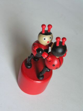 WOODEN LADYBUGS - BOXERS PUSH UP BUTTON PUPPET MOVABLE JOINTED GAME TOY 6