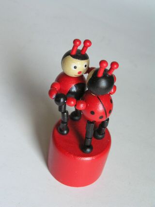 WOODEN LADYBUGS - BOXERS PUSH UP BUTTON PUPPET MOVABLE JOINTED GAME TOY 7