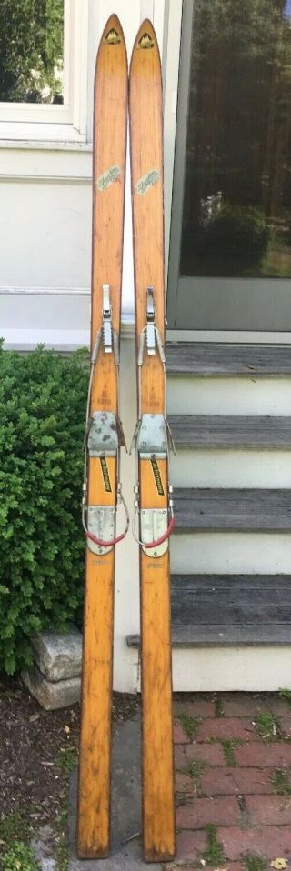 Vintage Wood Skis Oberstdorf Made In Germany Rare W/ Bindings