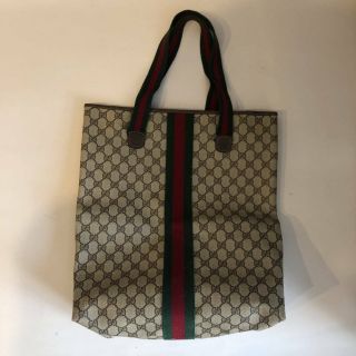 Old Gucci Large Tote Sherry Line Gg Pattern Vintage Tea Brown