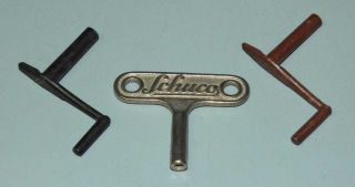 3 Vintage Schuco Keys (1) Number 3 Key & (2) Brown Crank Keys For Wind Up Toys