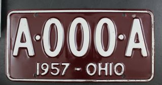 Vintage 1957 Ohio Sample License Plate A - 000 - A