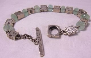 Vintage Lisa Jenks Sterling Silver Jade Stone Bead Toggle Bracelet Modernist Wow