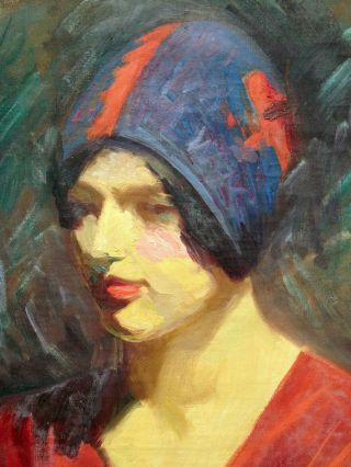 Antique 1930 ' s Portrait Oil Painting profile of a flapper Woman 17.  5 x 22.  