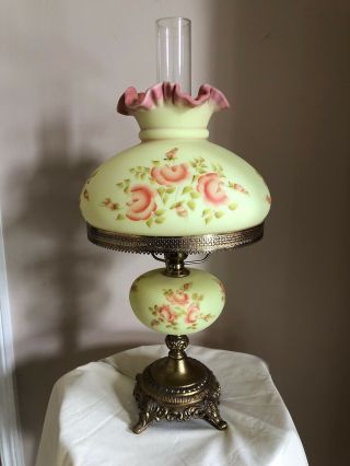Vintage Fenton Burmese Rose Lamp Hand Painted Signed