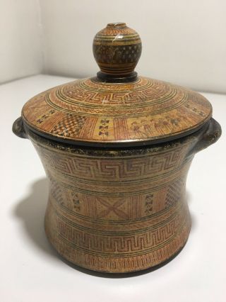 Antique Ancient Pyxis Greek Pottery Hand Made In Greece
