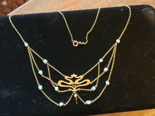Charles Crossman & Co Art Nouveau 14k Gold Pearl & Sapphire Necklace - No Dangle 10