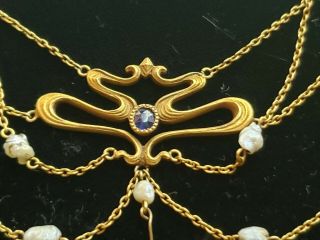 Charles Crossman & Co Art Nouveau 14k Gold Pearl & Sapphire Necklace - No Dangle 3