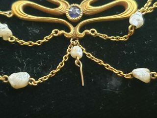 Charles Crossman & Co Art Nouveau 14k Gold Pearl & Sapphire Necklace - No Dangle 4