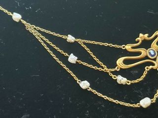Charles Crossman & Co Art Nouveau 14k Gold Pearl & Sapphire Necklace - No Dangle 5