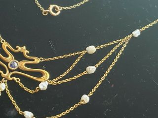 Charles Crossman & Co Art Nouveau 14k Gold Pearl & Sapphire Necklace - No Dangle 6