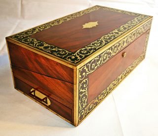 Regency Writing Box With Brass Inlay,  Bookrest,  Inkwells & Secret Drawers