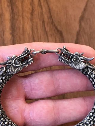 Vintage 1970’s Sterling Silver Double Dragon Head Detailed Bracelet - 43 Grams 7